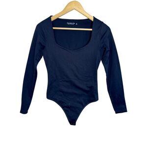 Abercrombie & Fitch Soft AF Black Square Neck Long Sleeve Bodysuit Womens Size S